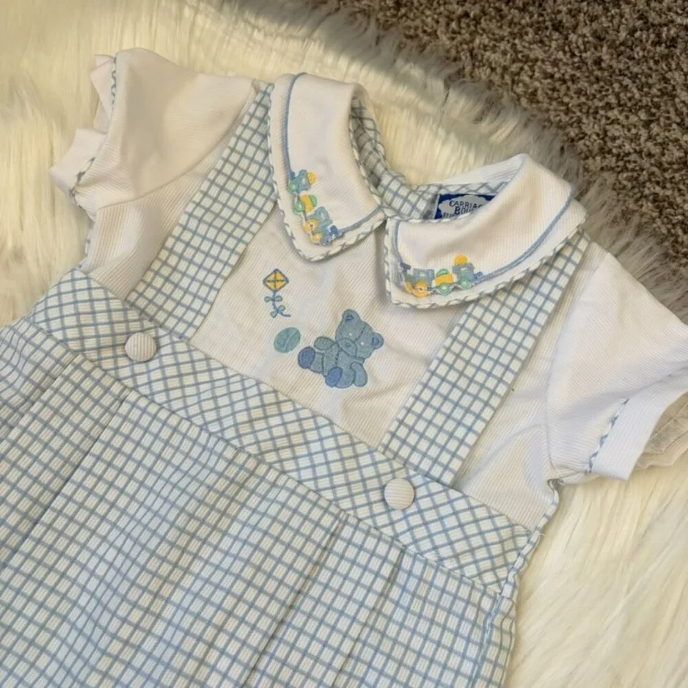 Vintage Carriage Boutiques Friedknit Creations Gingham Smocked Jumpsuit 3 Months